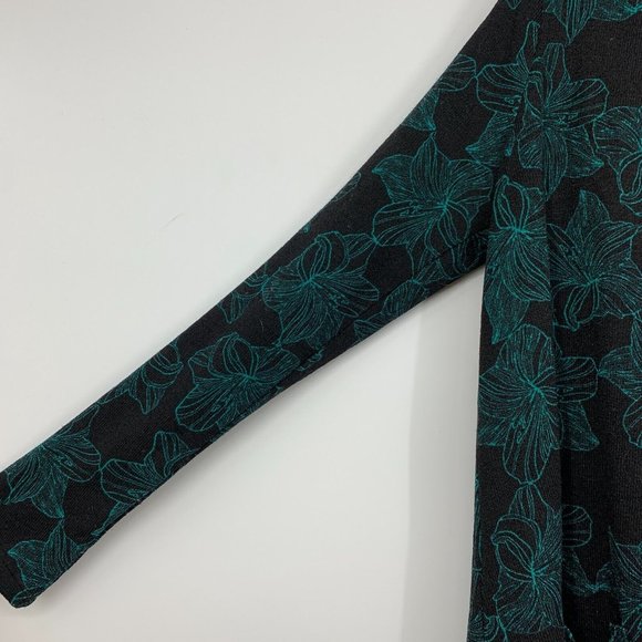 LuLaRoe Sarah Cardigan Black Blue Floral Duster Open Front Pockets - Picture 4 of 9